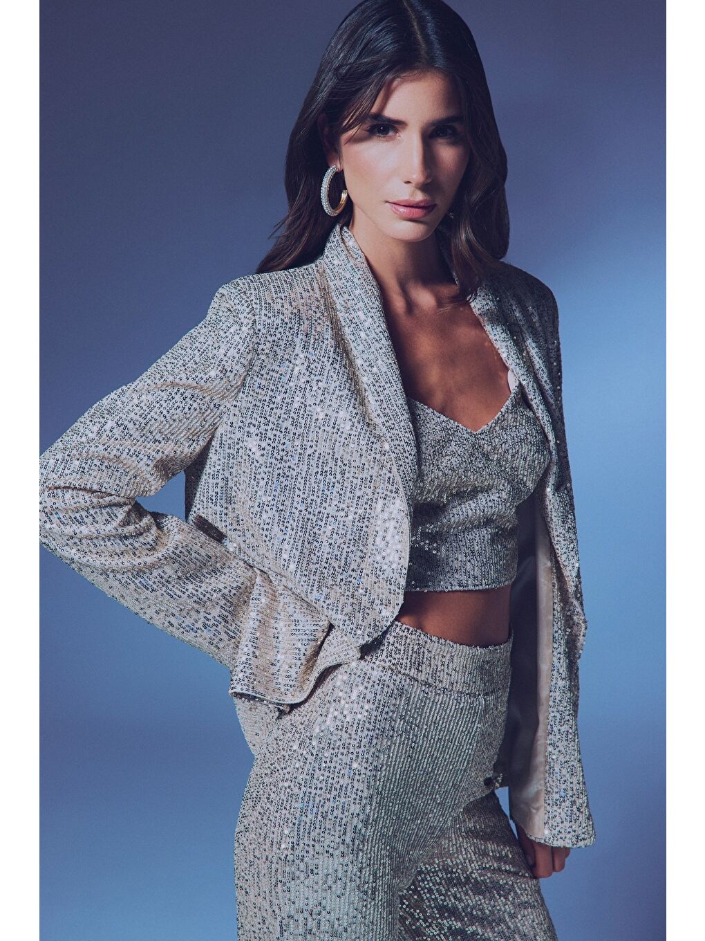 Payetli Salaş Ceket - Bej-3