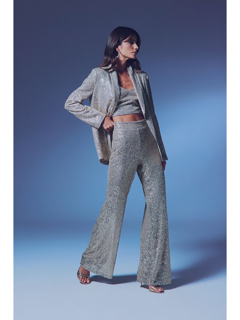 Payetli Salaş Ceket - Bej-6