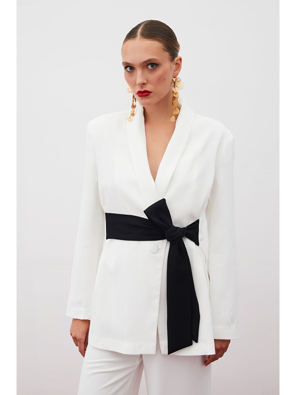 Beli Kuşaklı Uzun Ceket - Ekru