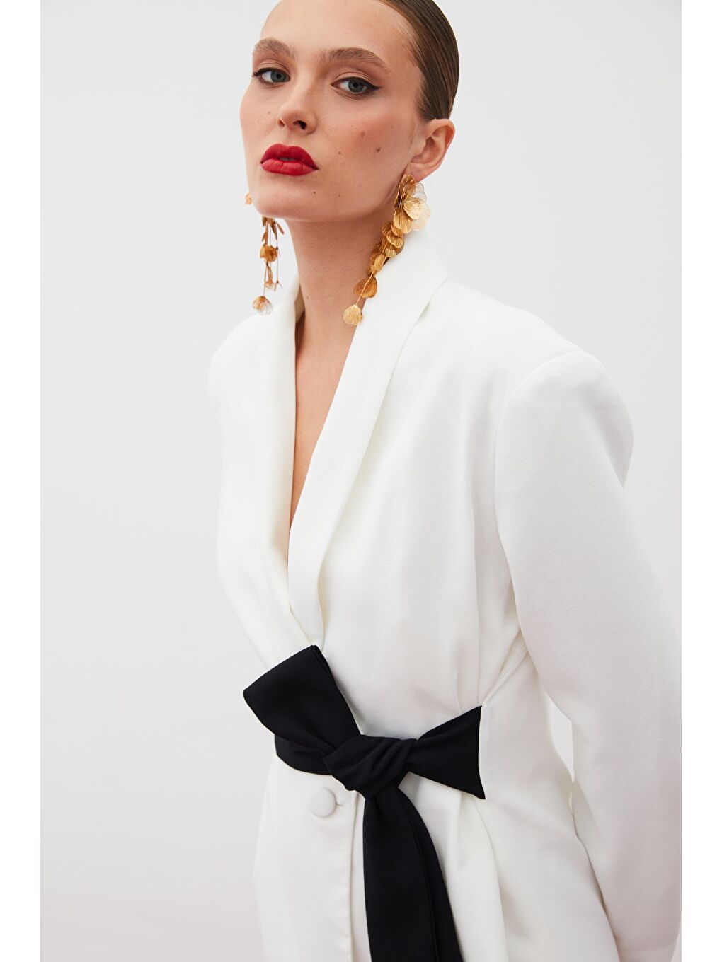 Beli Kuşaklı Uzun Ceket - Ekru-2