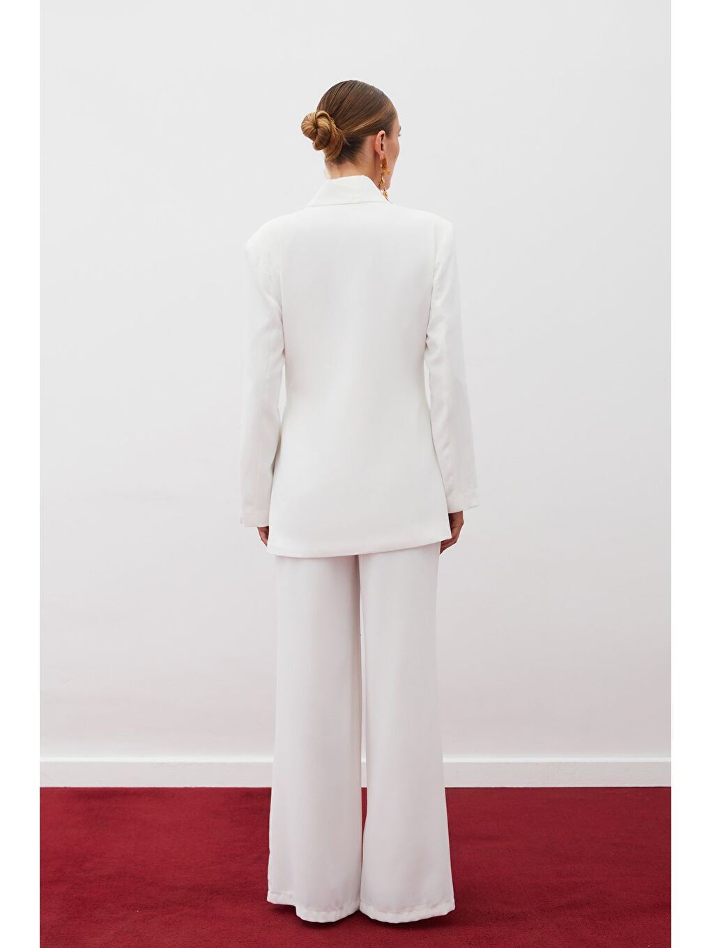 Beli Kuşaklı Uzun Ceket - Ekru-4