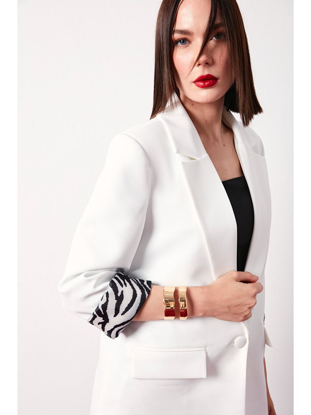 Zebra Astarlı Uzun Ceket - Ekru-2