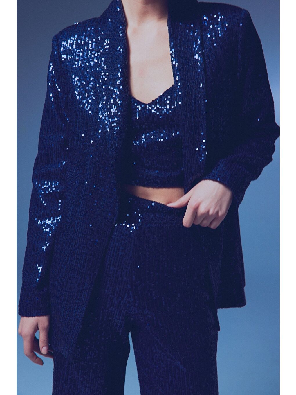 Payetli Salaş Ceket - Lacivert-6