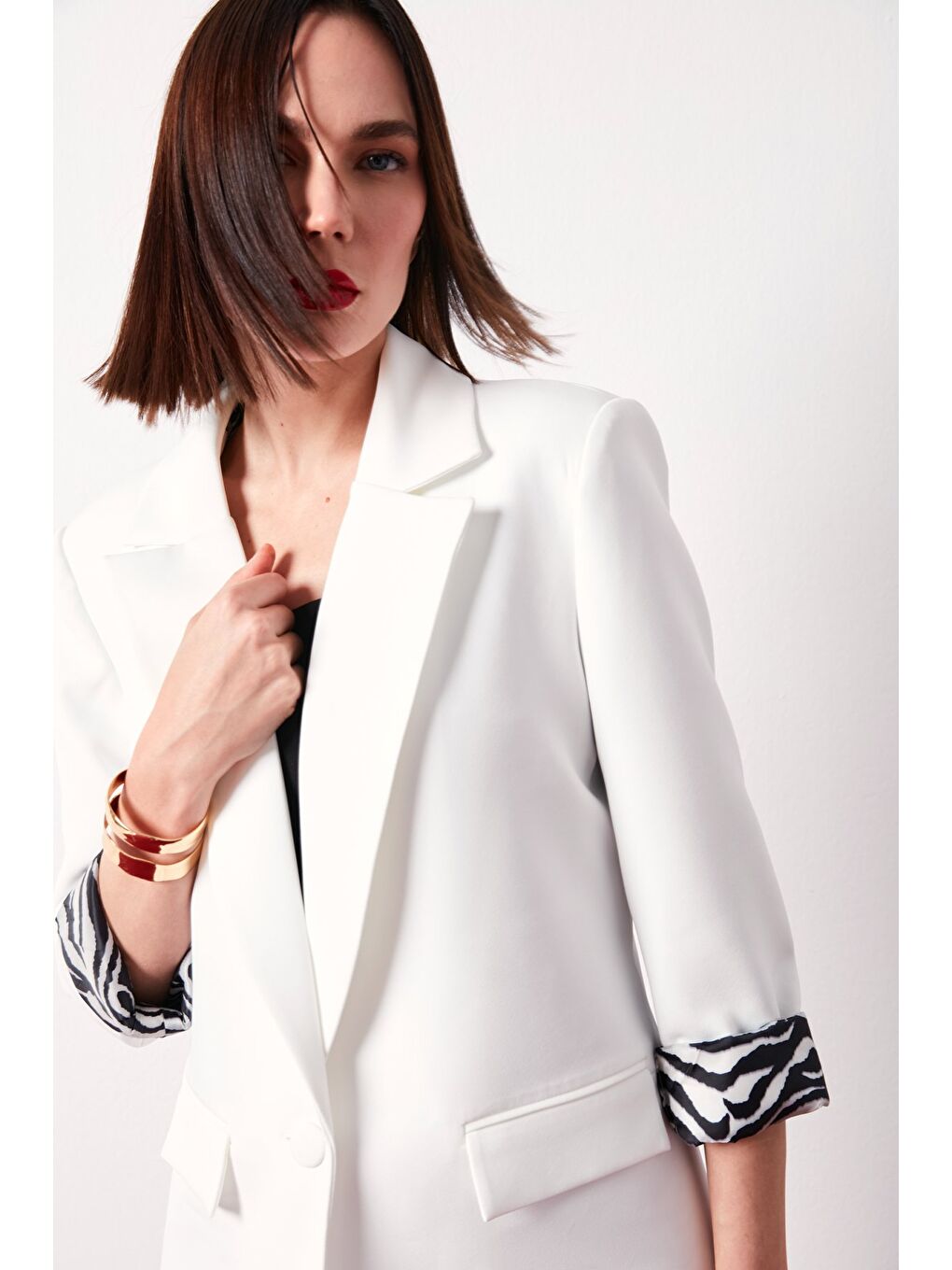 Zebra Astarlı Uzun Ceket - Ekru-6