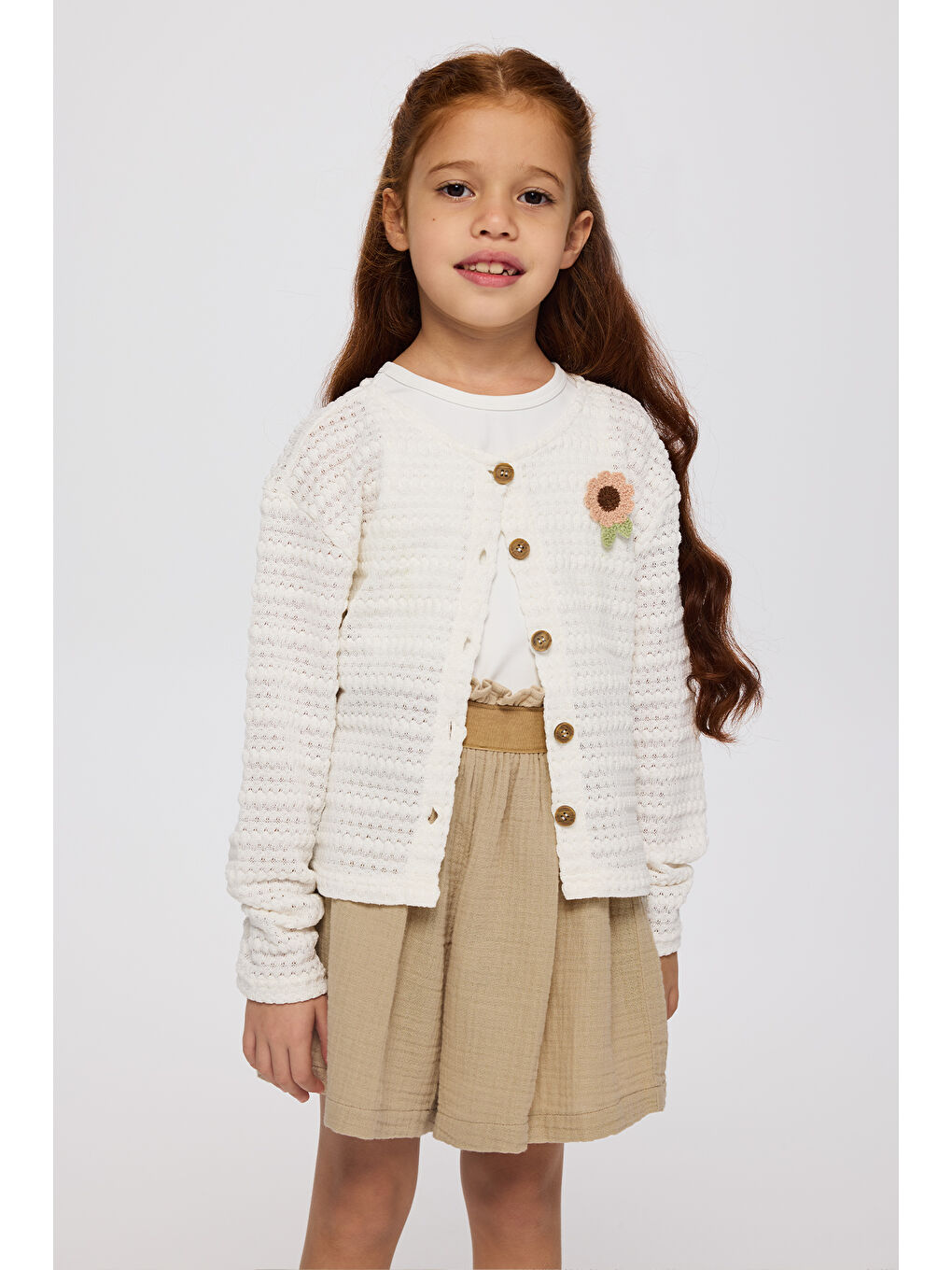 Kız Çocuk Aplike Detaylı Ekru Hırka-1
