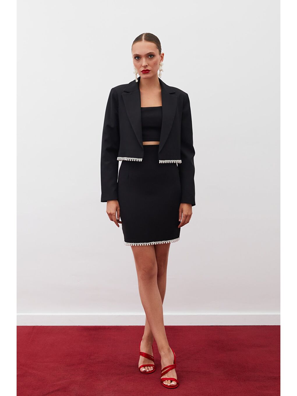 Aksesuarlı Kısa Ceket - Siyah-2