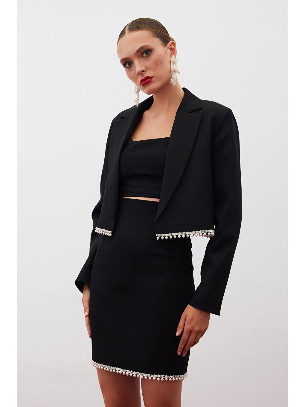 Aksesuarlı Kısa Ceket - Siyah-3