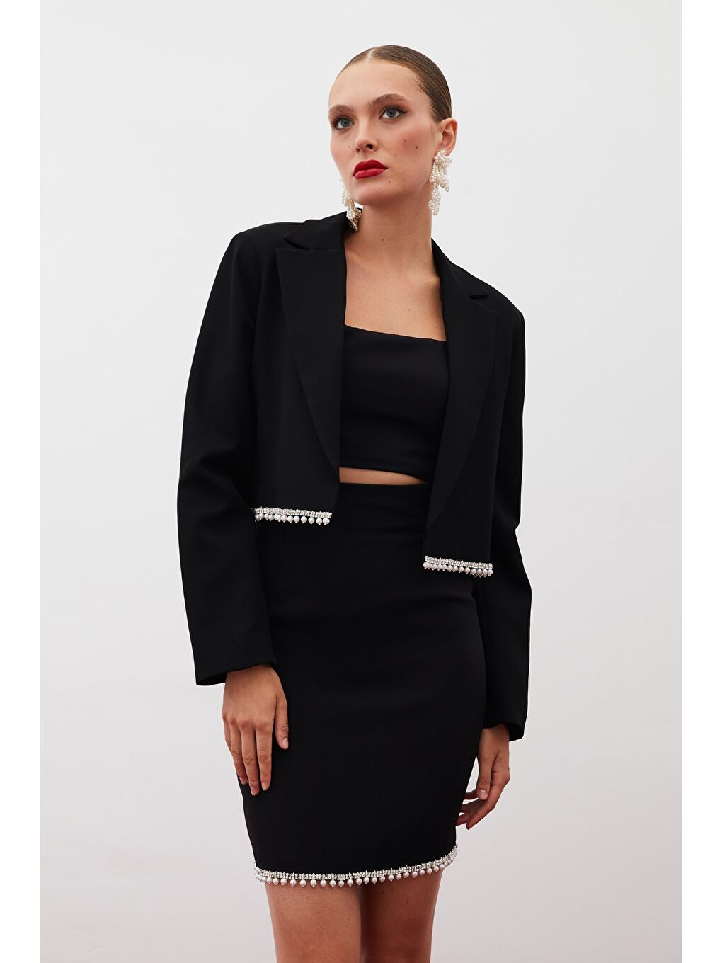 Aksesuarlı Kısa Ceket - Siyah-4