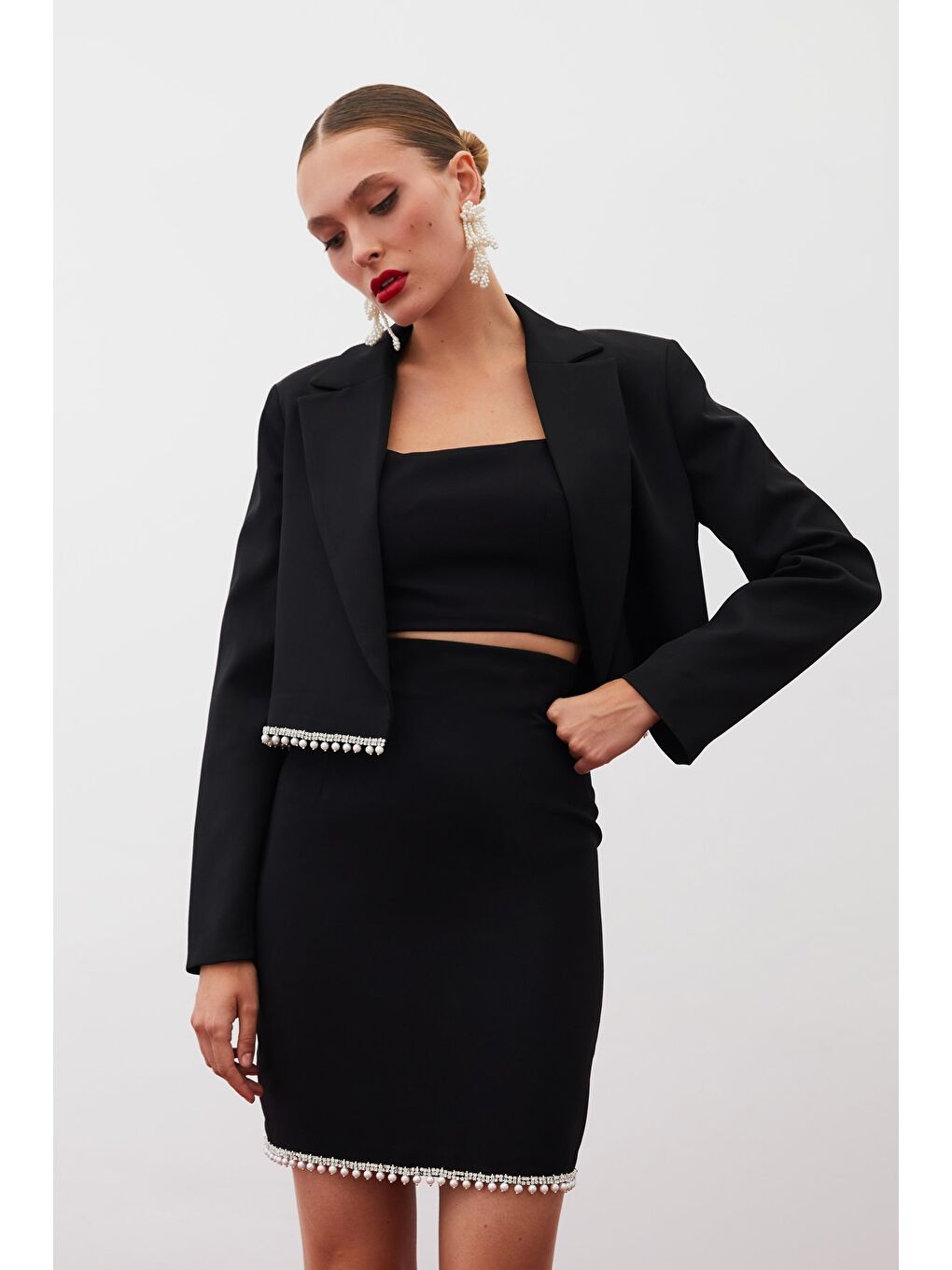 Aksesuarlı Kısa Ceket - Siyah-5