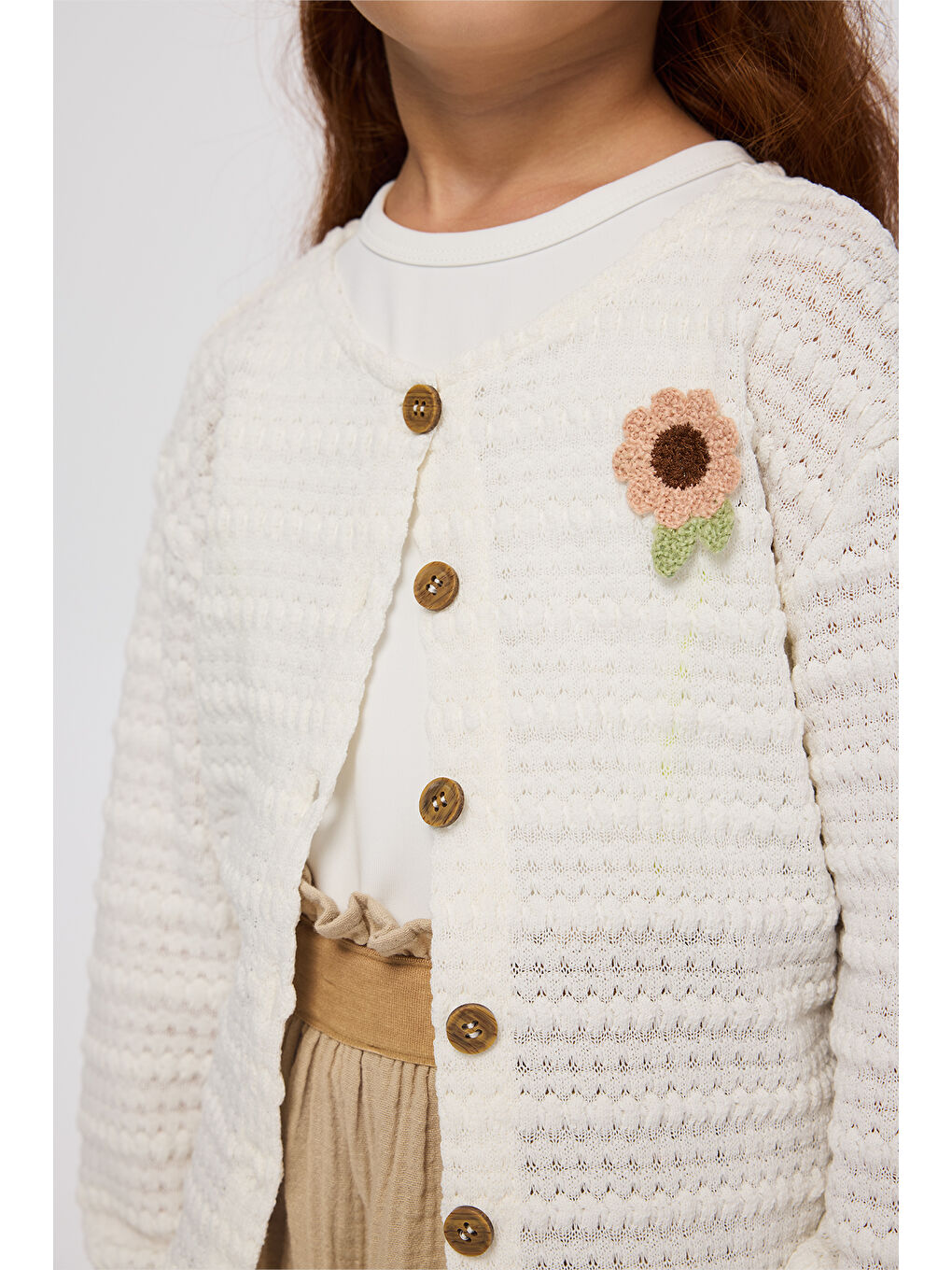 Kız Çocuk Aplike Detaylı Ekru Hırka-5