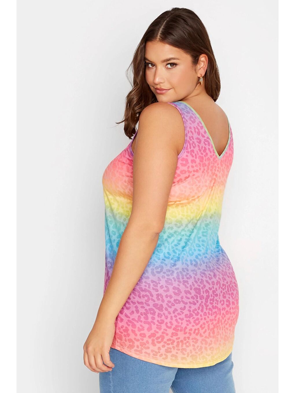 Pembe Büyük Beden V Yaka Sıfır Kol Leopar Desenli Bluz 320875-4