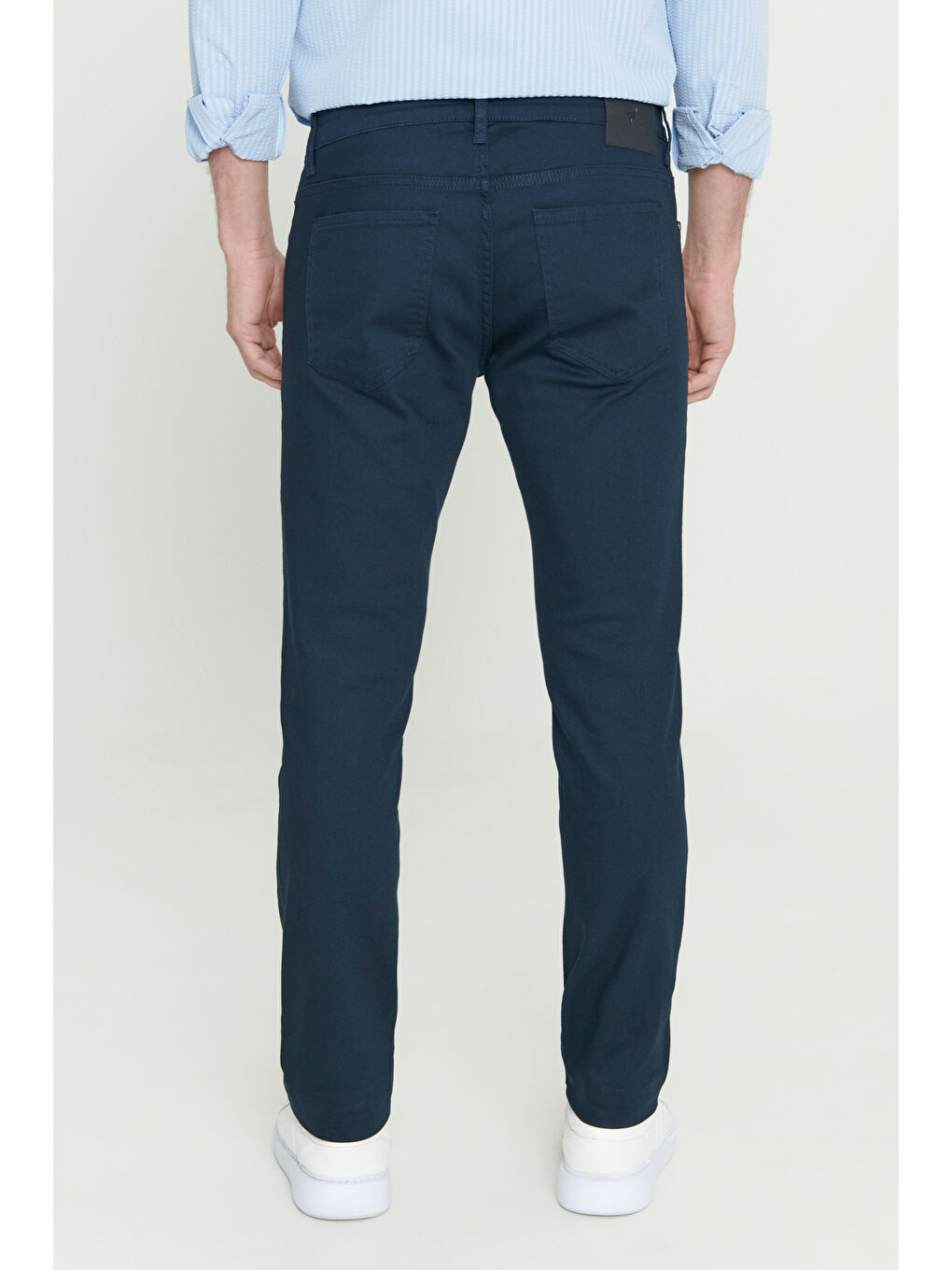 Erkek Lacivert 360 Derece Her Yöne Esneyen Slim Fit Dar Kesim Diyagonal Desenli Pantolon-7