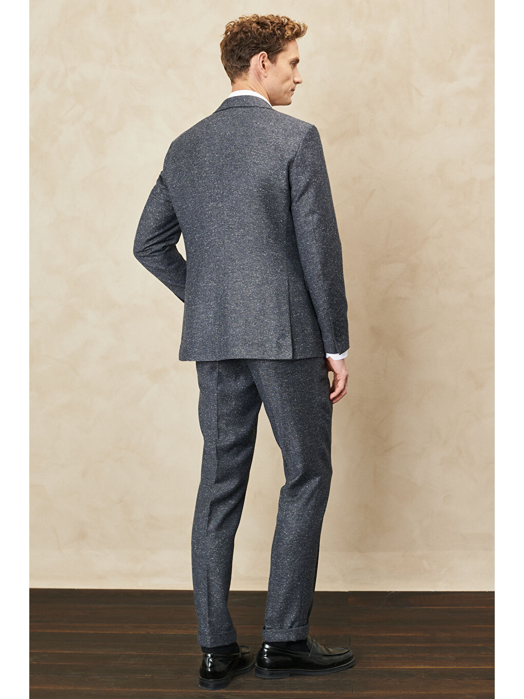 Erkek Antrasit Slim Fit Dar Kesim Mono Yaka Tweet Desenli Yünlü Takım Elbise-5