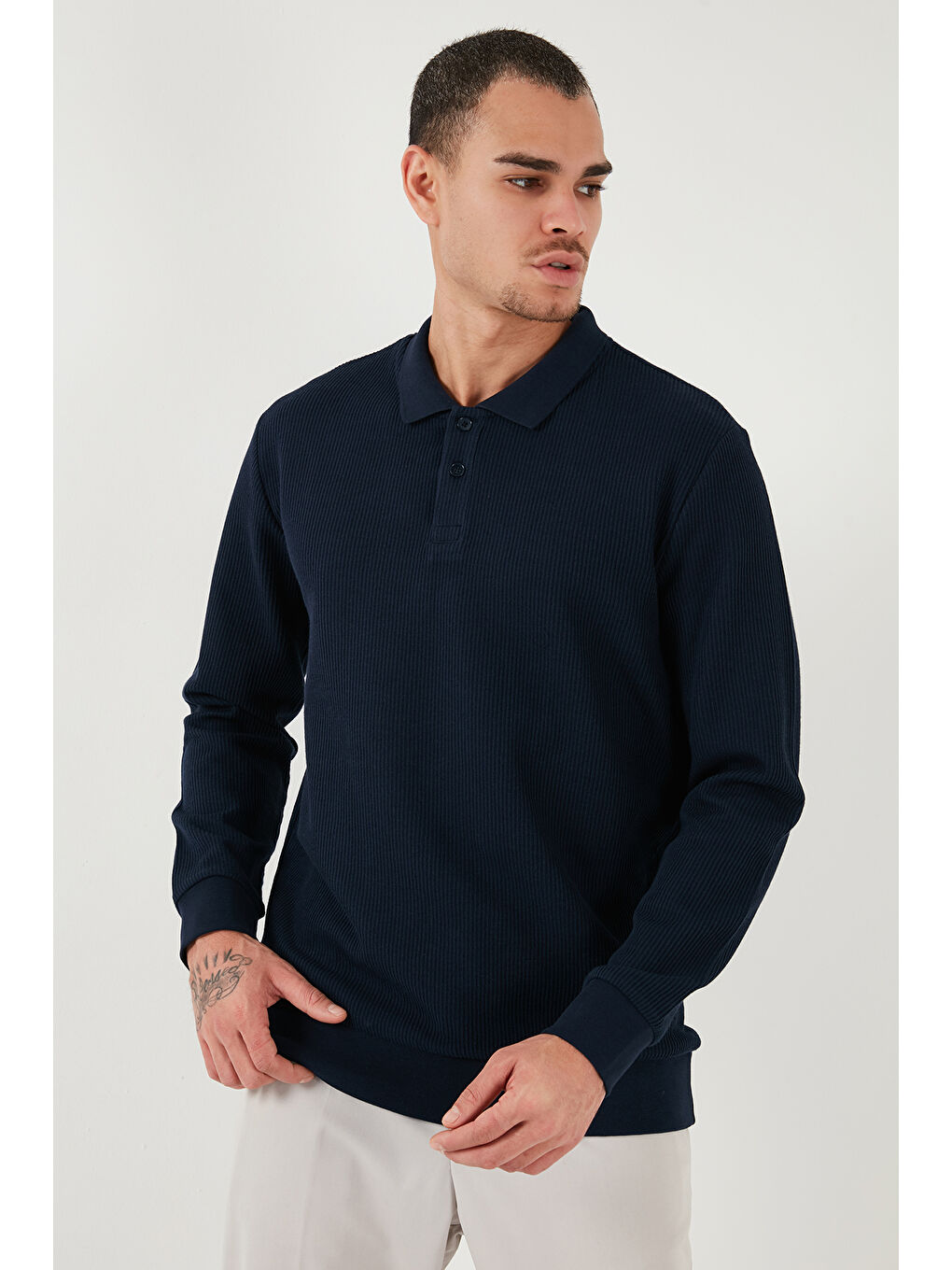 Buratti Lacivert Pamuklu Regular Fit Düğmeli Polo Yaka Erkek Sweat 5905739 - 5