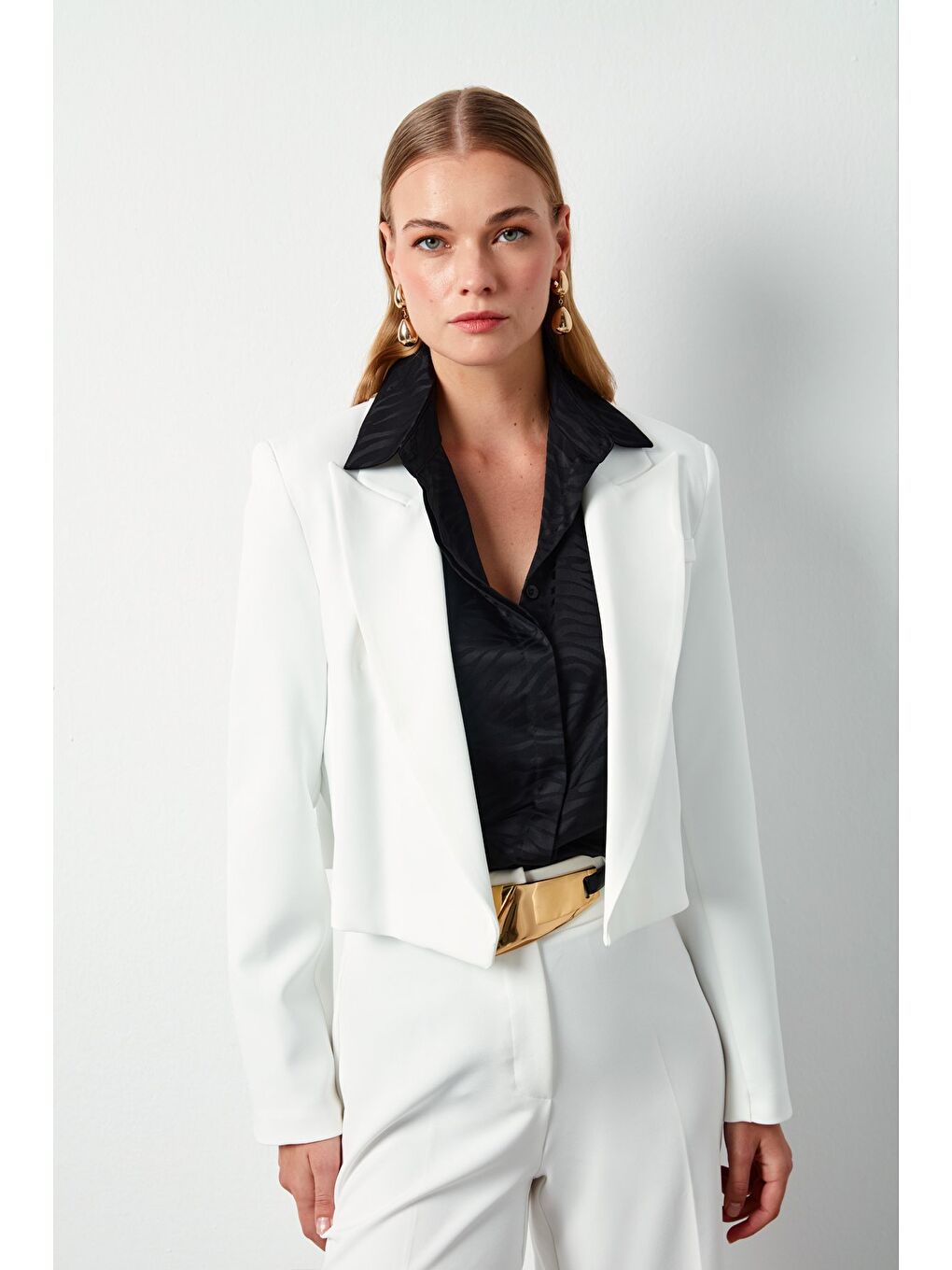 Şal Yaka Kısa Ceket - Ekru