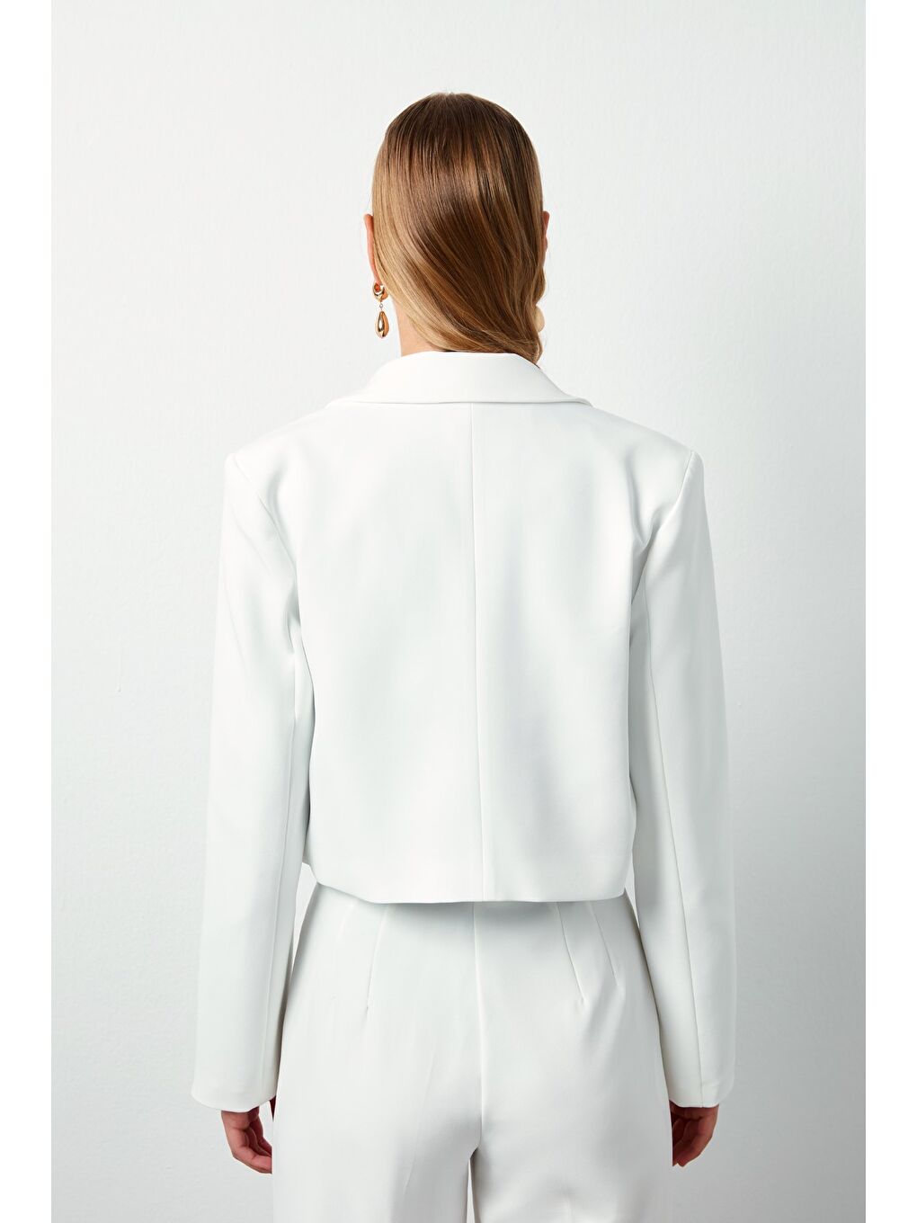 Şal Yaka Kısa Ceket - Ekru-6