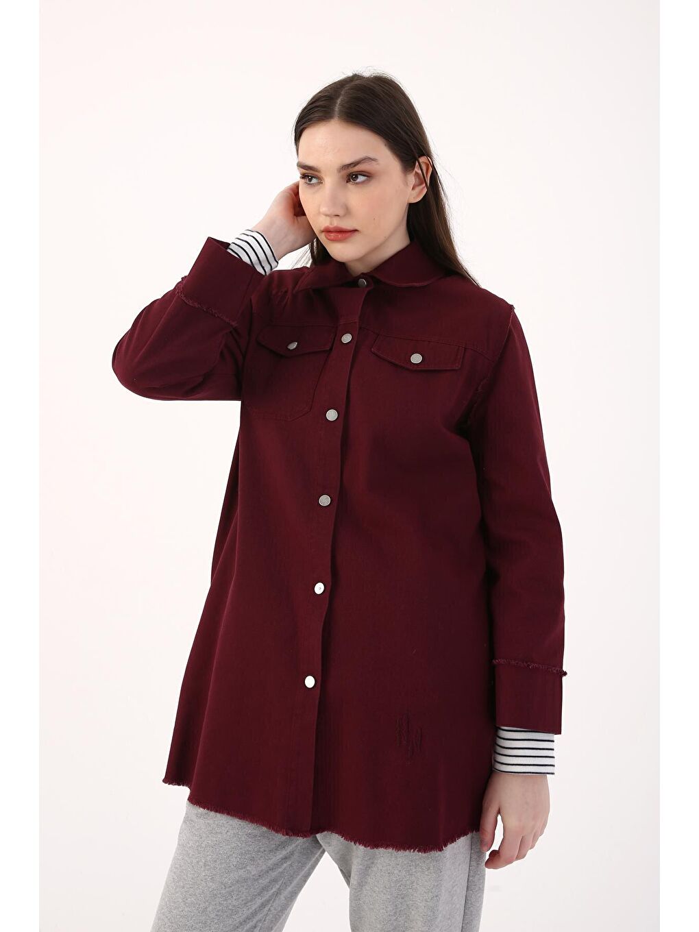 Bordo Püsküllü Çıtçıtlı Ceket