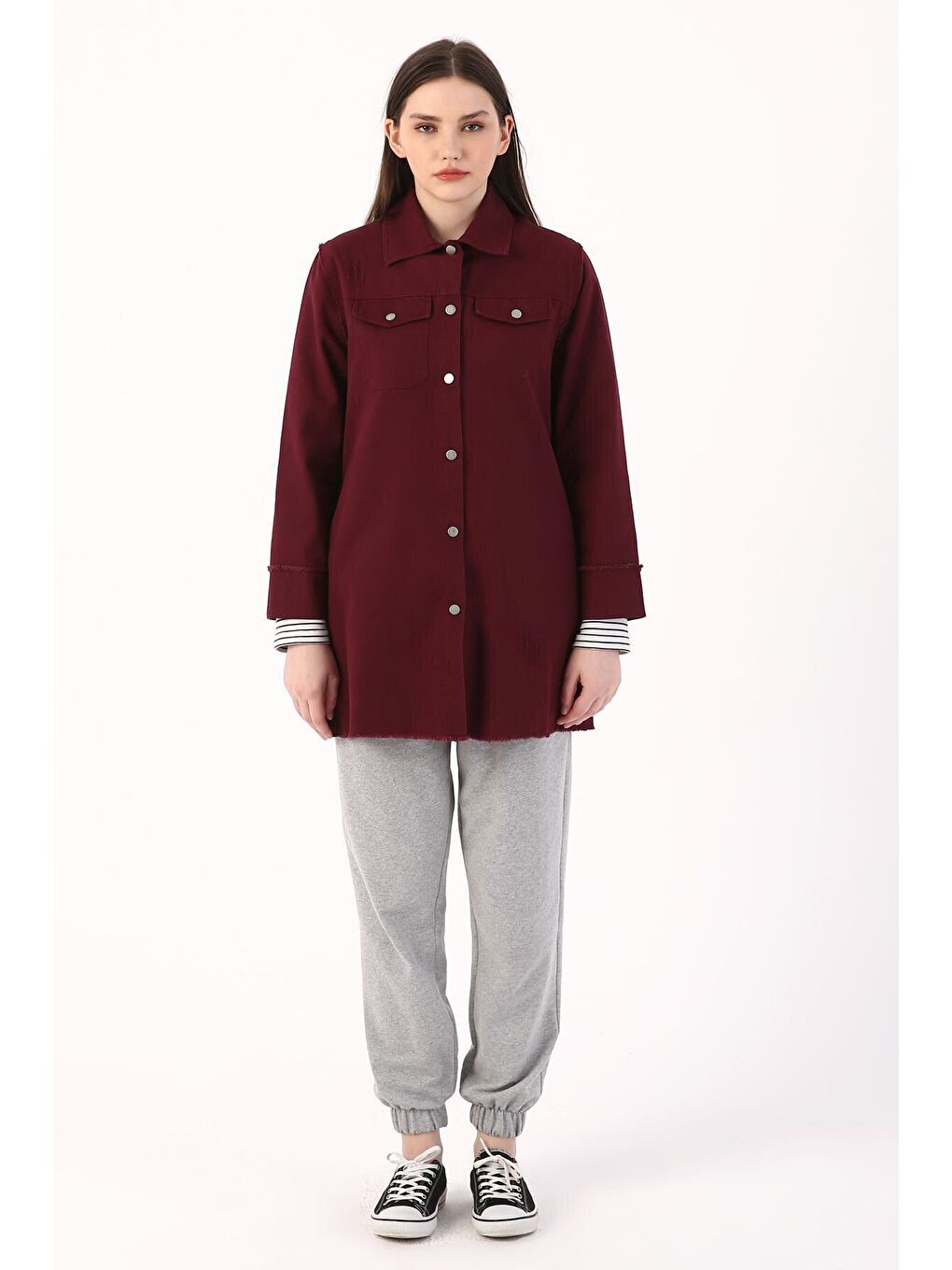 Bordo Püsküllü Çıtçıtlı Ceket-1