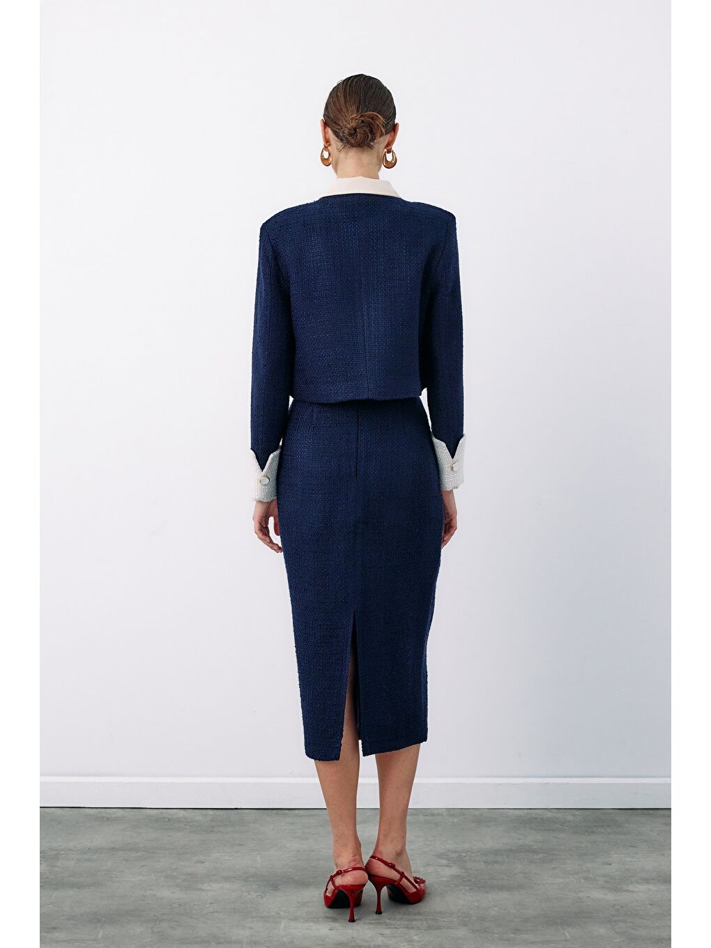 Kontrast Kısa Tüvit Ceket - Lacivert-5