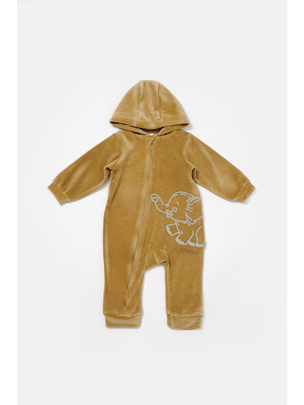 Sarı Kadife Kapüşonlu Fermuarlı Tulum-1