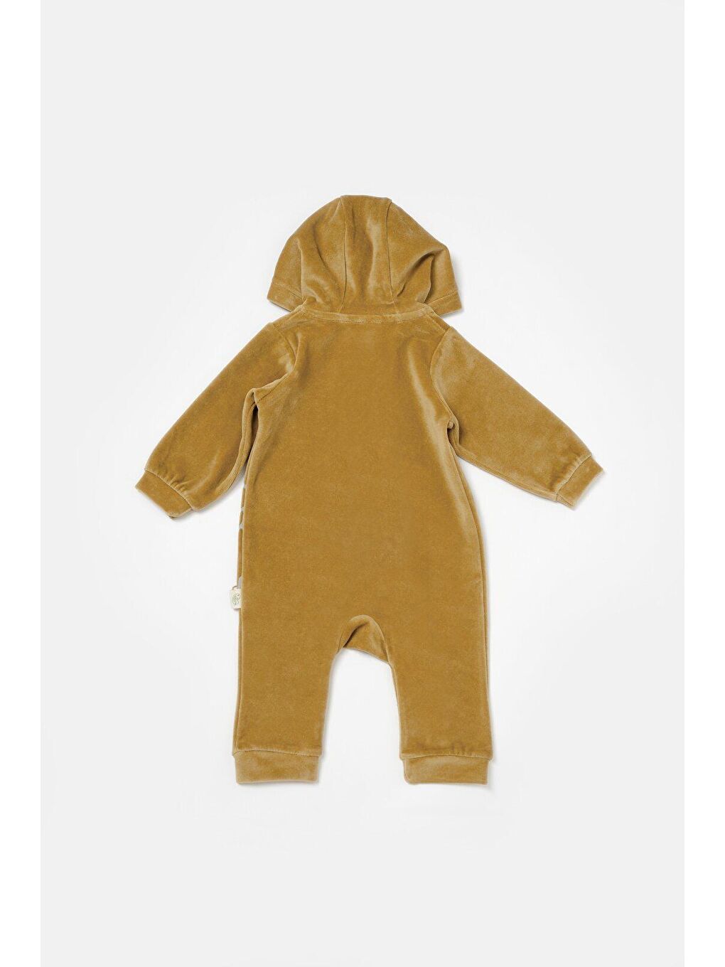 Sarı Kadife Kapüşonlu Fermuarlı Tulum-2