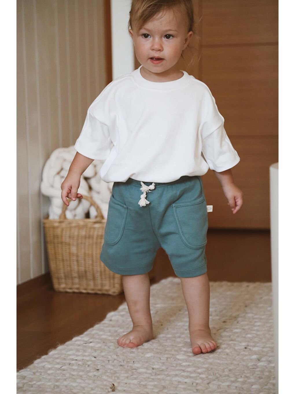 Yeşil Basic Cepli Çocuk Şort-1