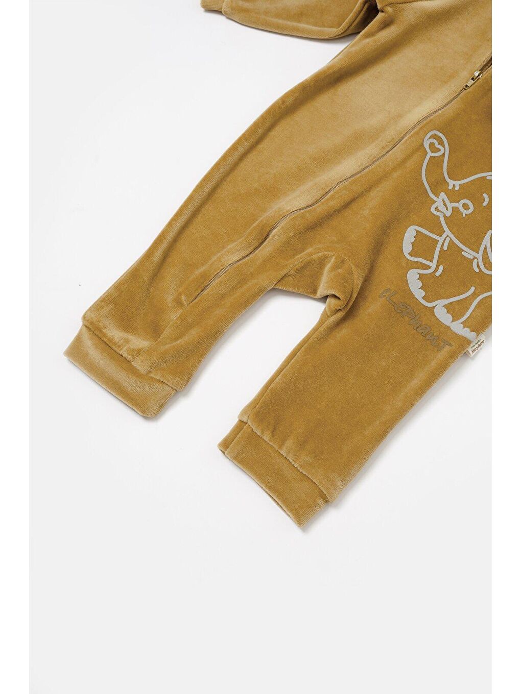 Sarı Kadife Kapüşonlu Fermuarlı Tulum-3