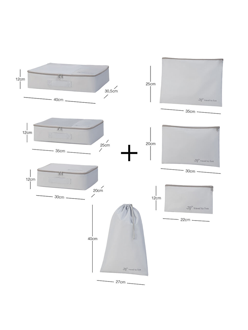 7'li Yıkanabilir Gri Renk Paraşüt Kumaş Bavul İçi Düzenleyici Set-2