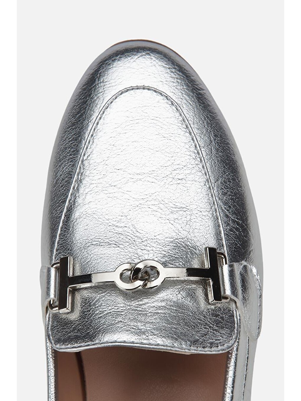 Gri Kadın Lame Toka Detaylı Metalik Loafer-4