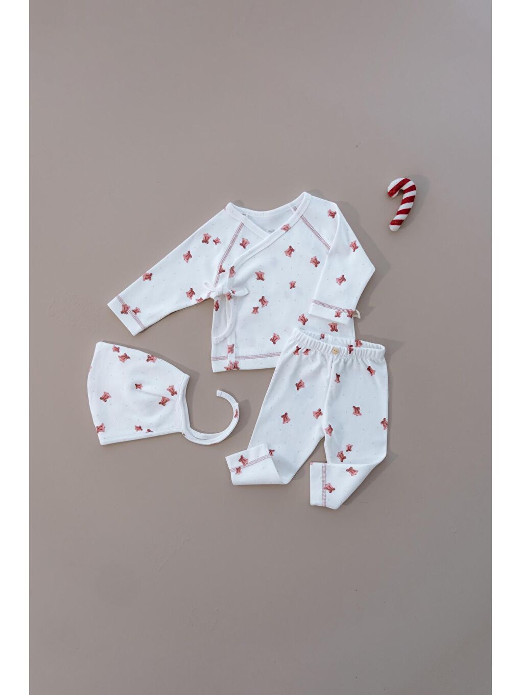 Beyaz Çan Baskılı Pure Hug Serisi Kruvaze 3'lü Takım-4