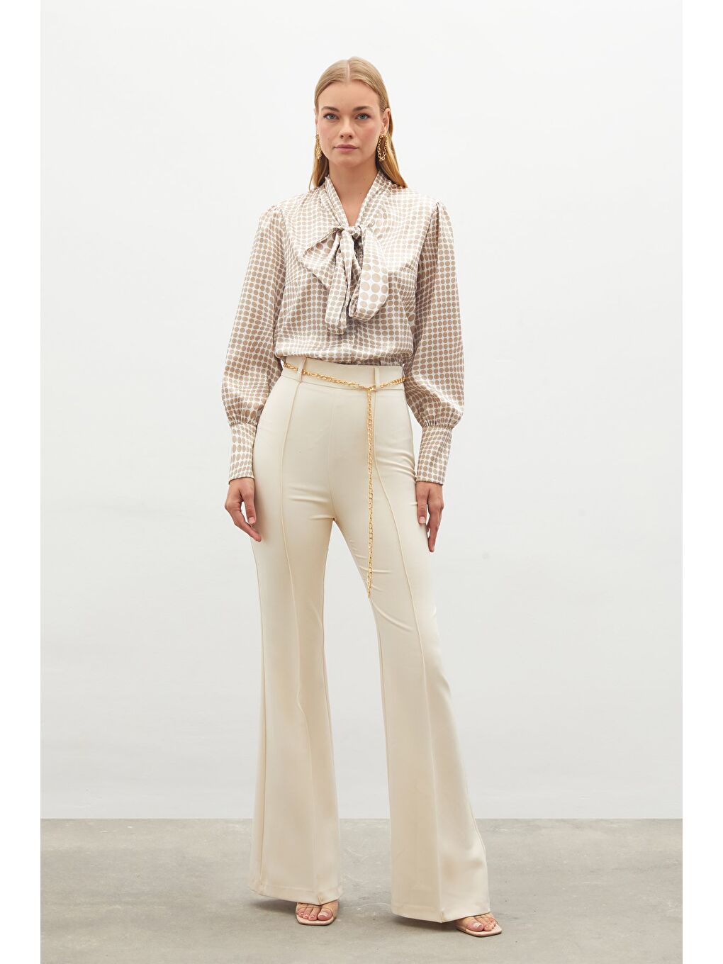 Zincir Kemerli Pantolon - Bej-2