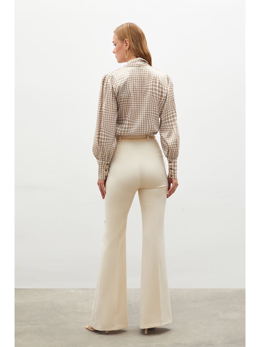 Zincir Kemerli Pantolon - Bej-5