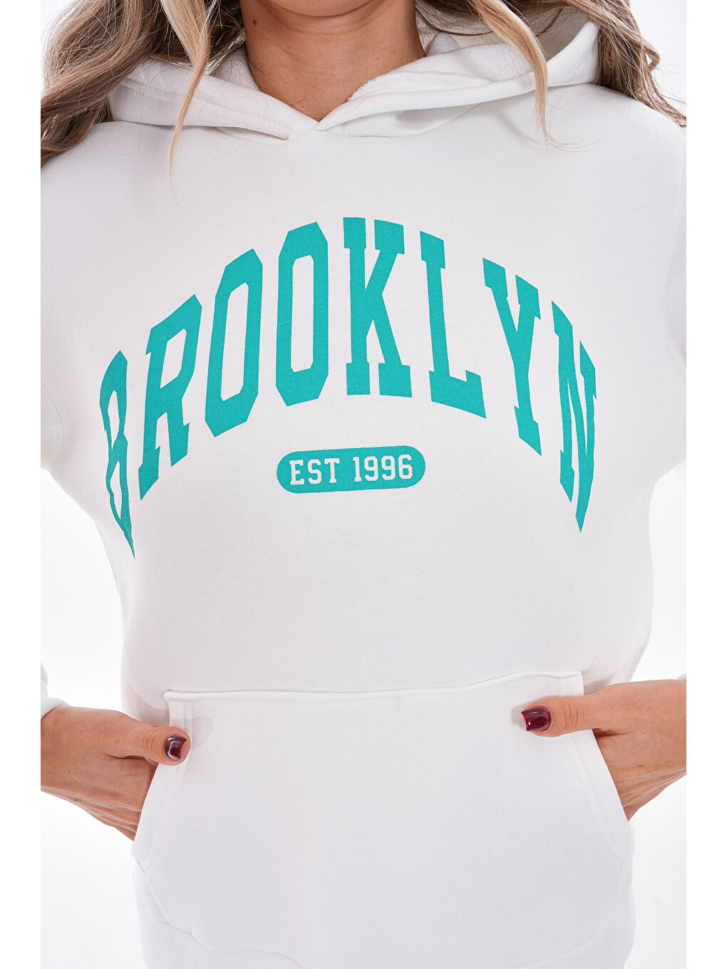 Charamela Beyaz Üç İplik Şardonlu Brooklyn Baskılı Sweatshirt - BGS30 - 2