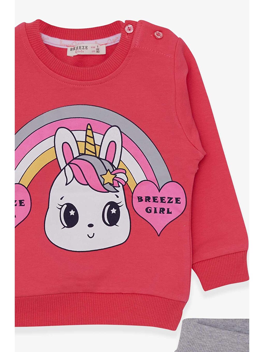 Breeze Pembe Kiz Bebek Esofman Takimi Unicorn Baskili Pembe (1 Yaş) - 2