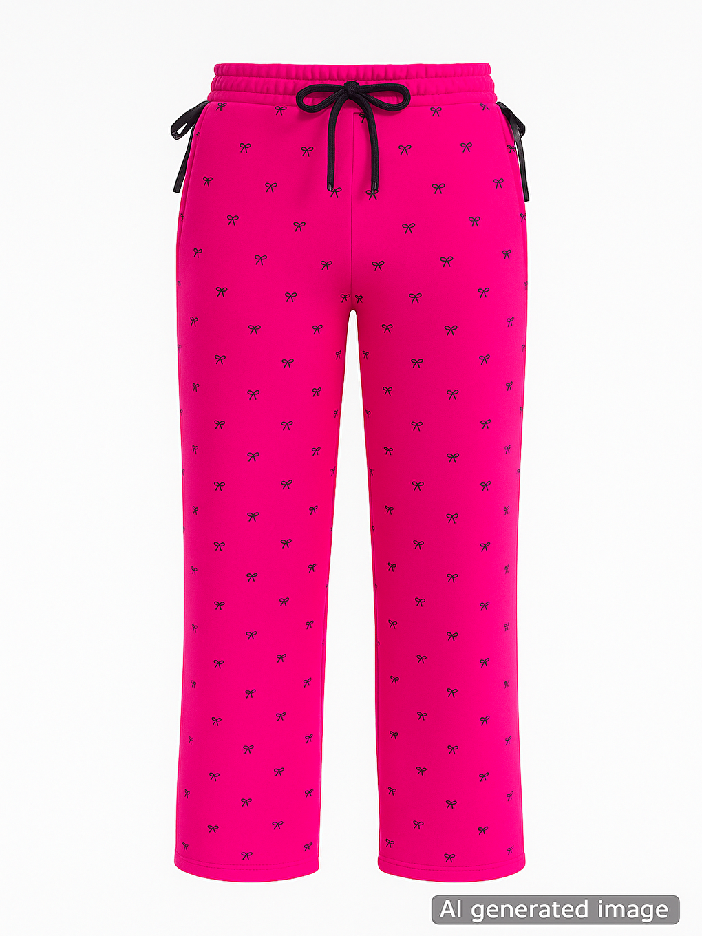 Fuşya Fiyonk Baskılı Geniş Paça Kız Çocuk Şardonlu Eşofman Altı 23429