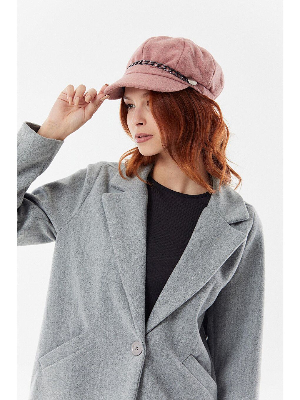 Pembe Zincir Detaylı Denizci Tipi Kaşe Şapka-1