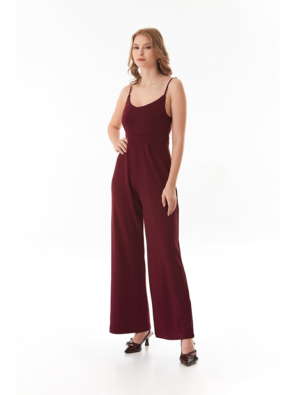 Bordo Askılı Fermuarlı Modal Tulum