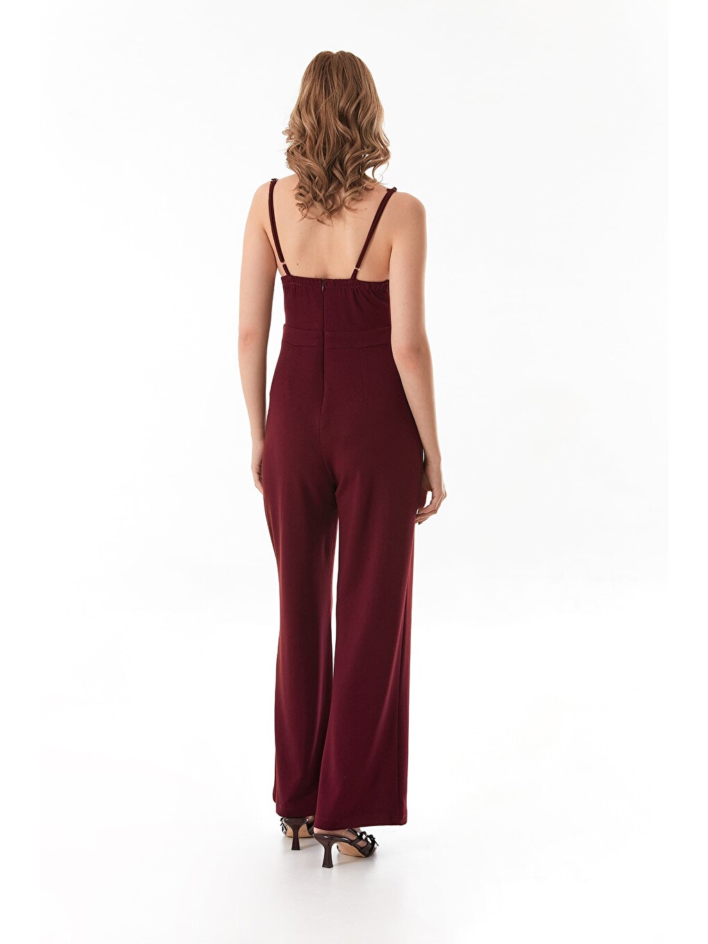 Bordo Askılı Fermuarlı Modal Tulum-2