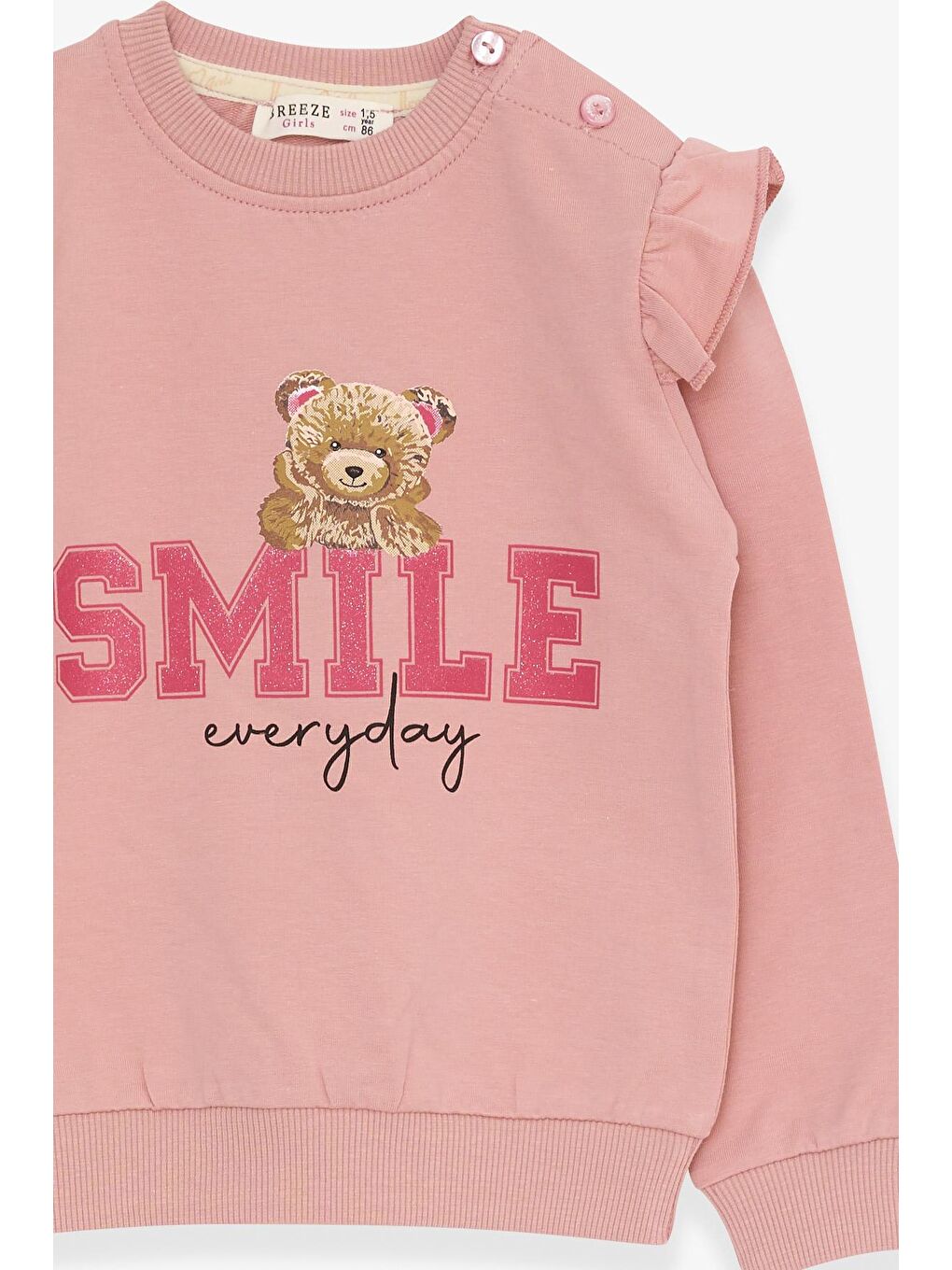 Pembe Kız Çocuk Eşofman Takımı Ayıcıklı Simli Yazı Baskılı Somon (1.5-4 Yaş)-2