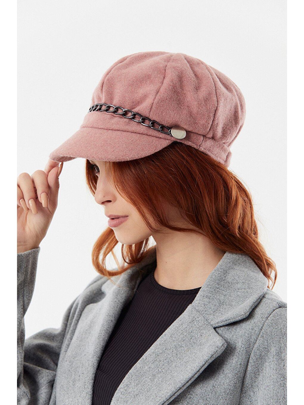 Pembe Zincir Detaylı Denizci Tipi Kaşe Şapka-2