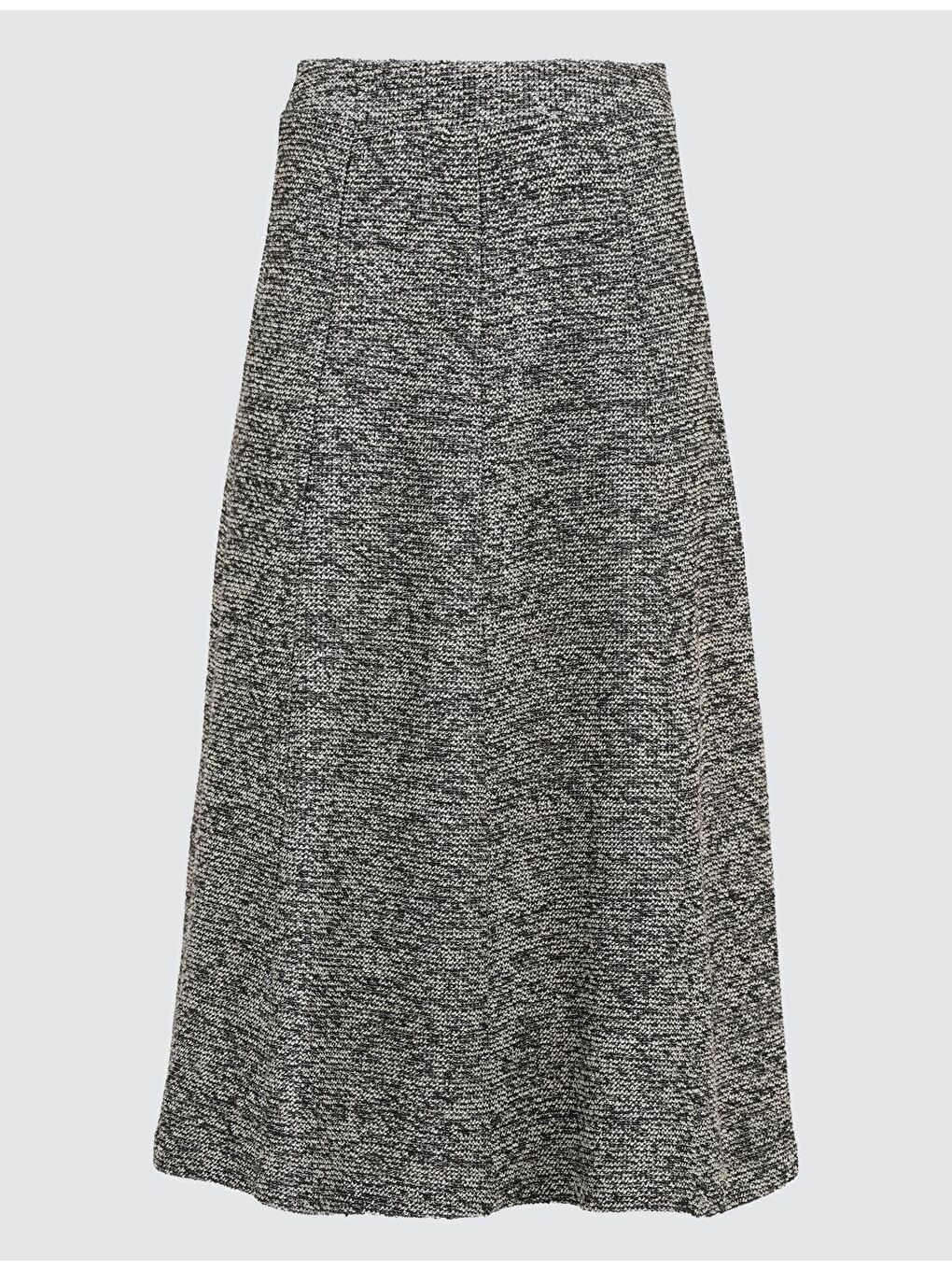 Siyah Yüksek Bel Fermuarlı Midi Etek-5