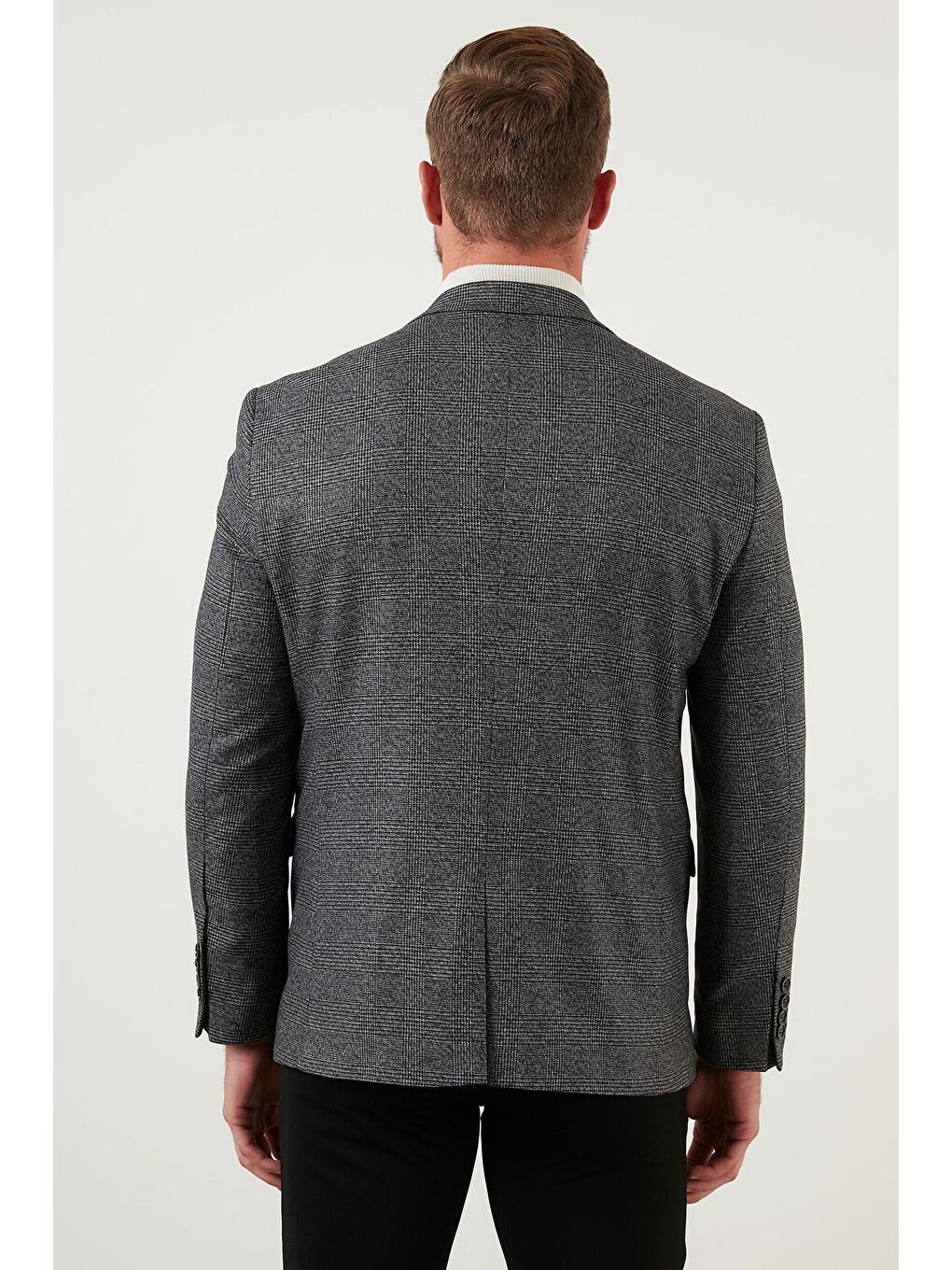 Siyah Ekose Desenli Slim Fit Tek Yırtmaçlı Blazer Ceket 2163781-4