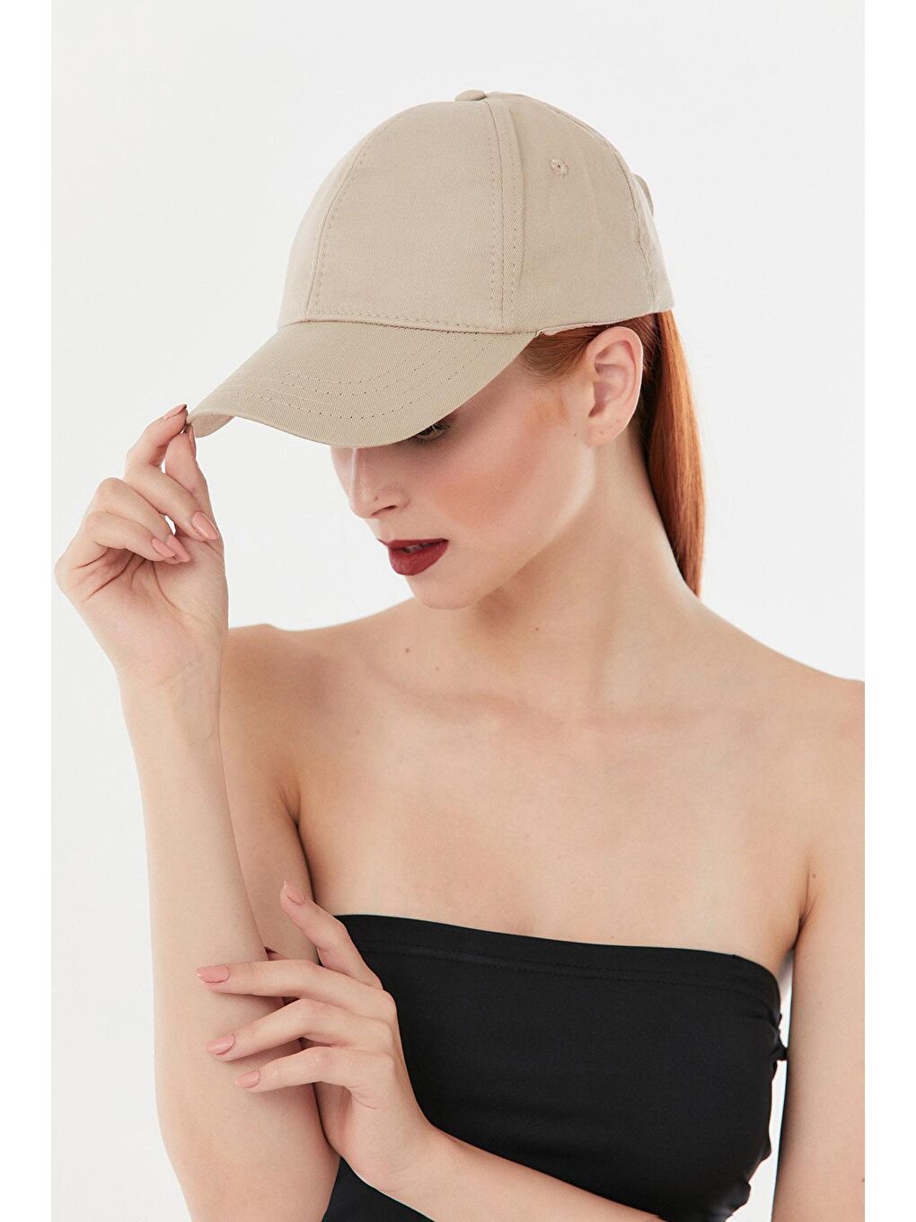 Bej Basic Arkası Ayarlanabilir Kep Şapka-2