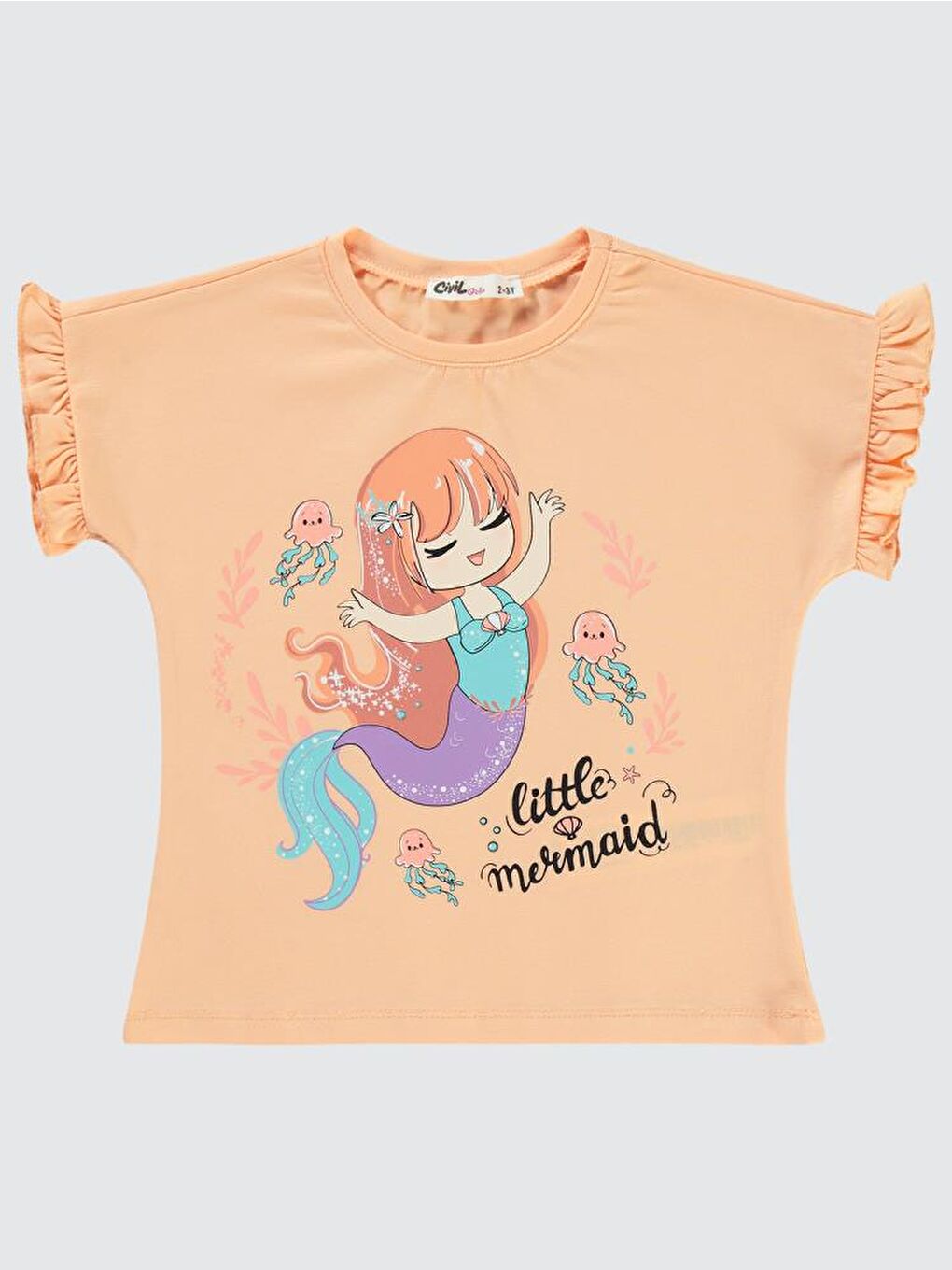 Pembe Girls Denizkızı Baskılı 2-5 Yaş Tişört - Turuncu 2-3 Yaş