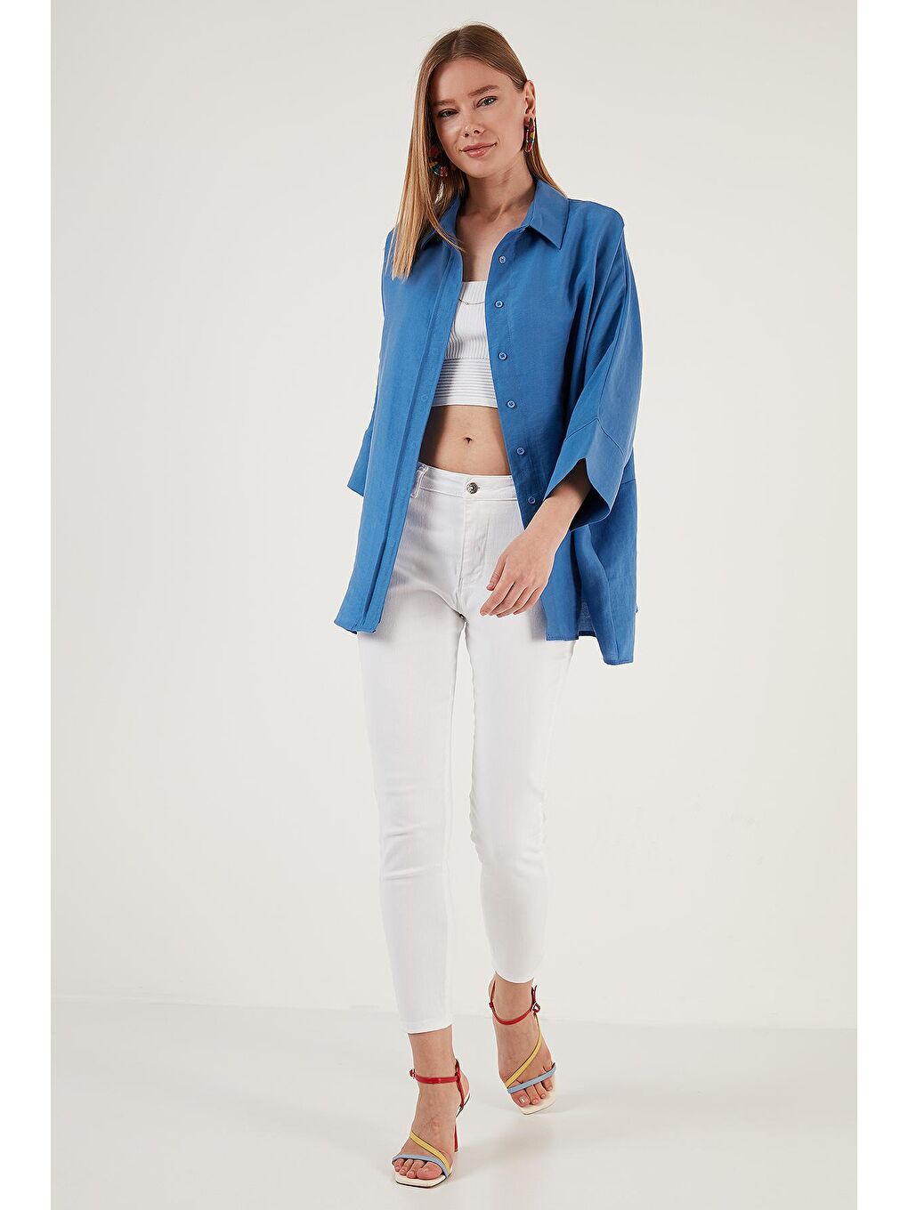 Mavi Truvakar Kol Oversize Kadın Gömlek 514344013-2