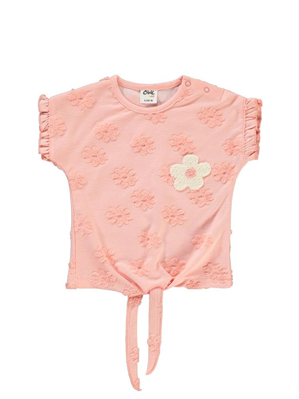 Pembe Baby Papatya Kabartmalı Nakışlı 6-18 Ay Tişört - Pudra18-24 Ay
