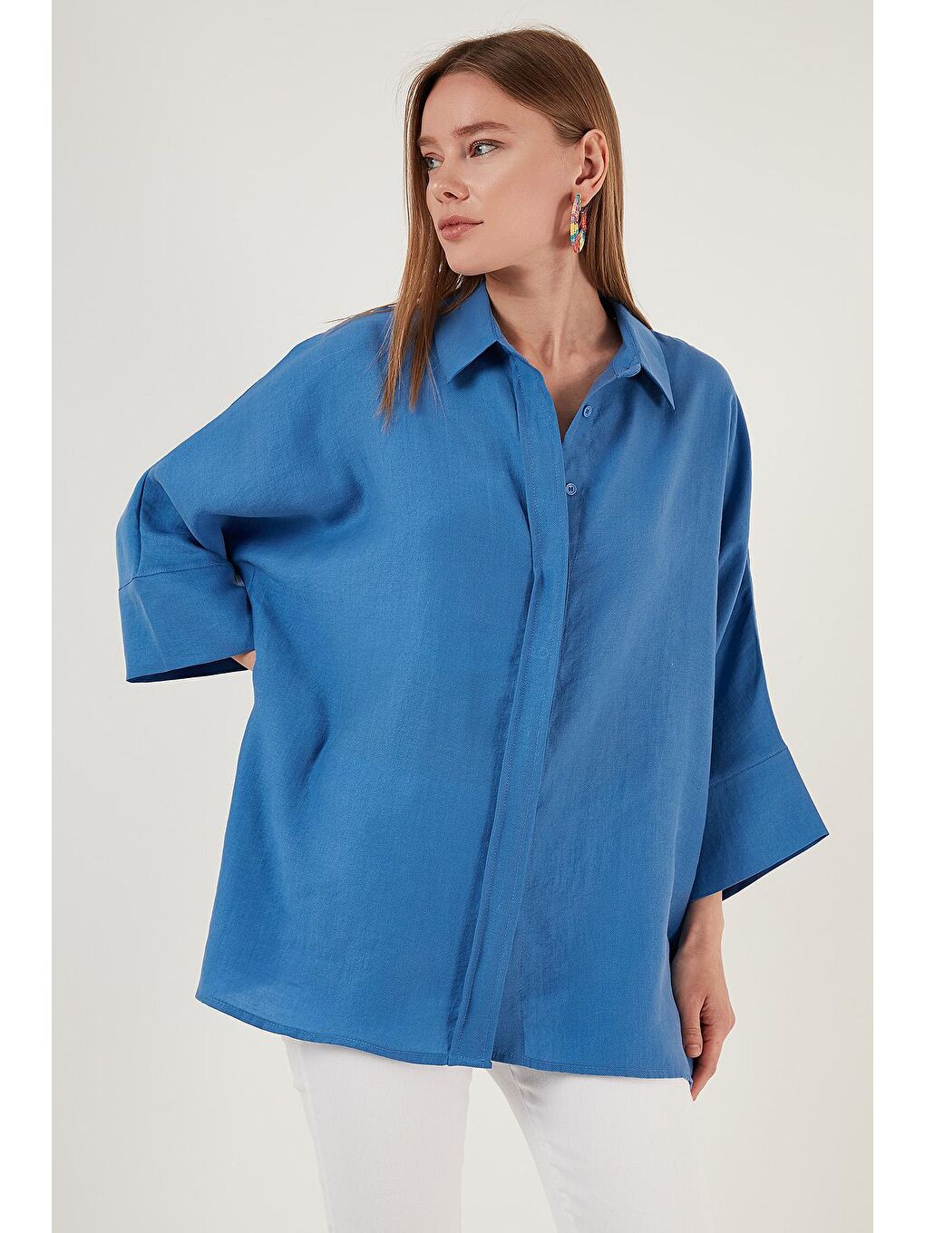 Mavi Truvakar Kol Oversize Kadın Gömlek 514344013-3