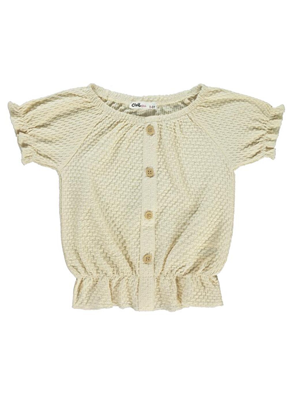 Girls Düğmeli 2-5 Yaş Tişört - Beyaz 2-3 Yaş-1