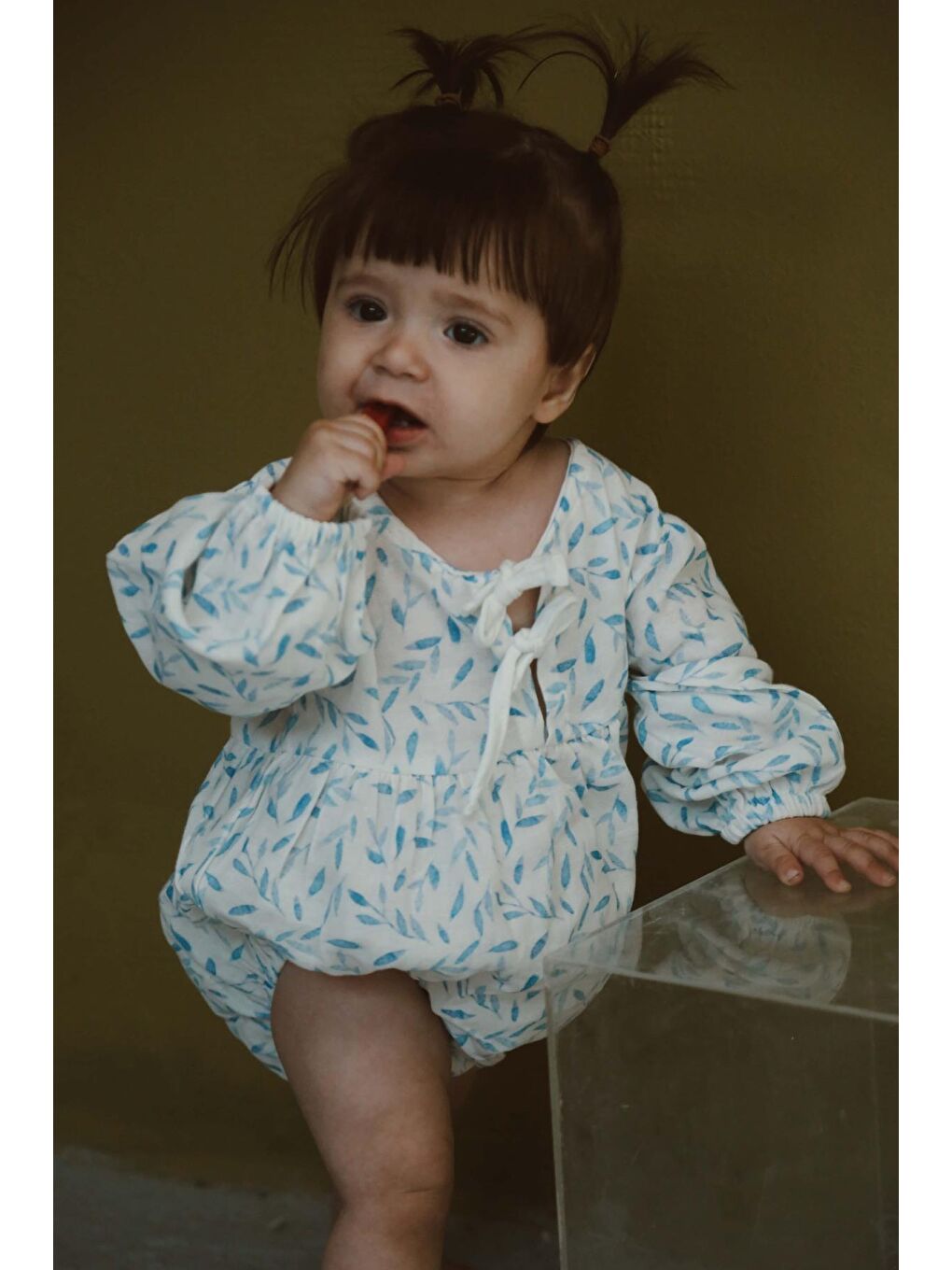 Mavi Çiçek Baskılı Bebek Uzun Kollu Tulum-1