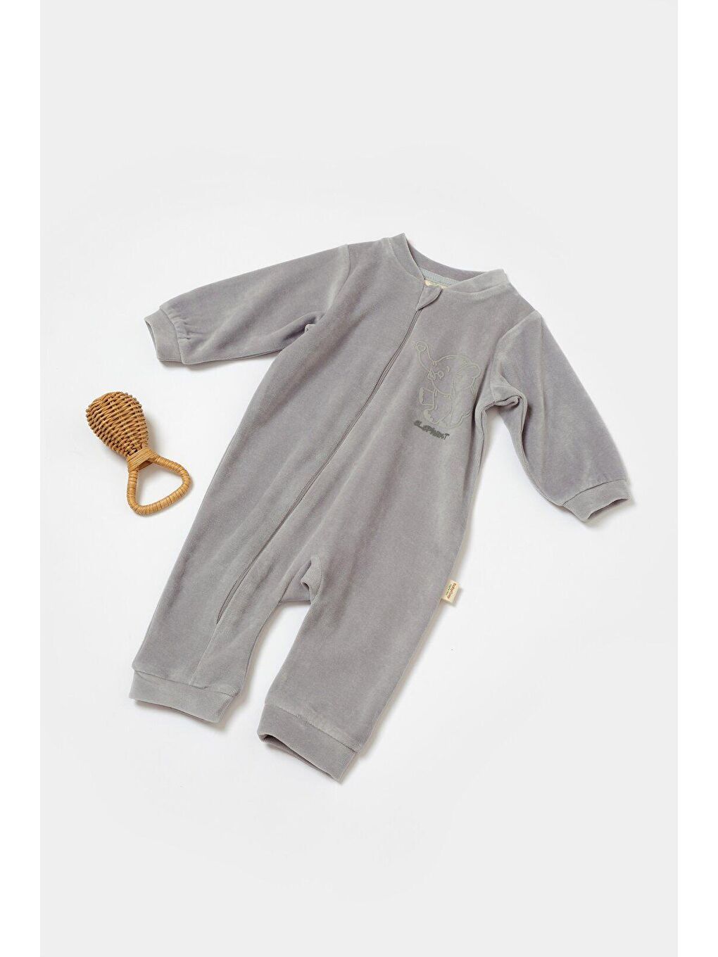 Gri Kadife Fermuarlı Tulum